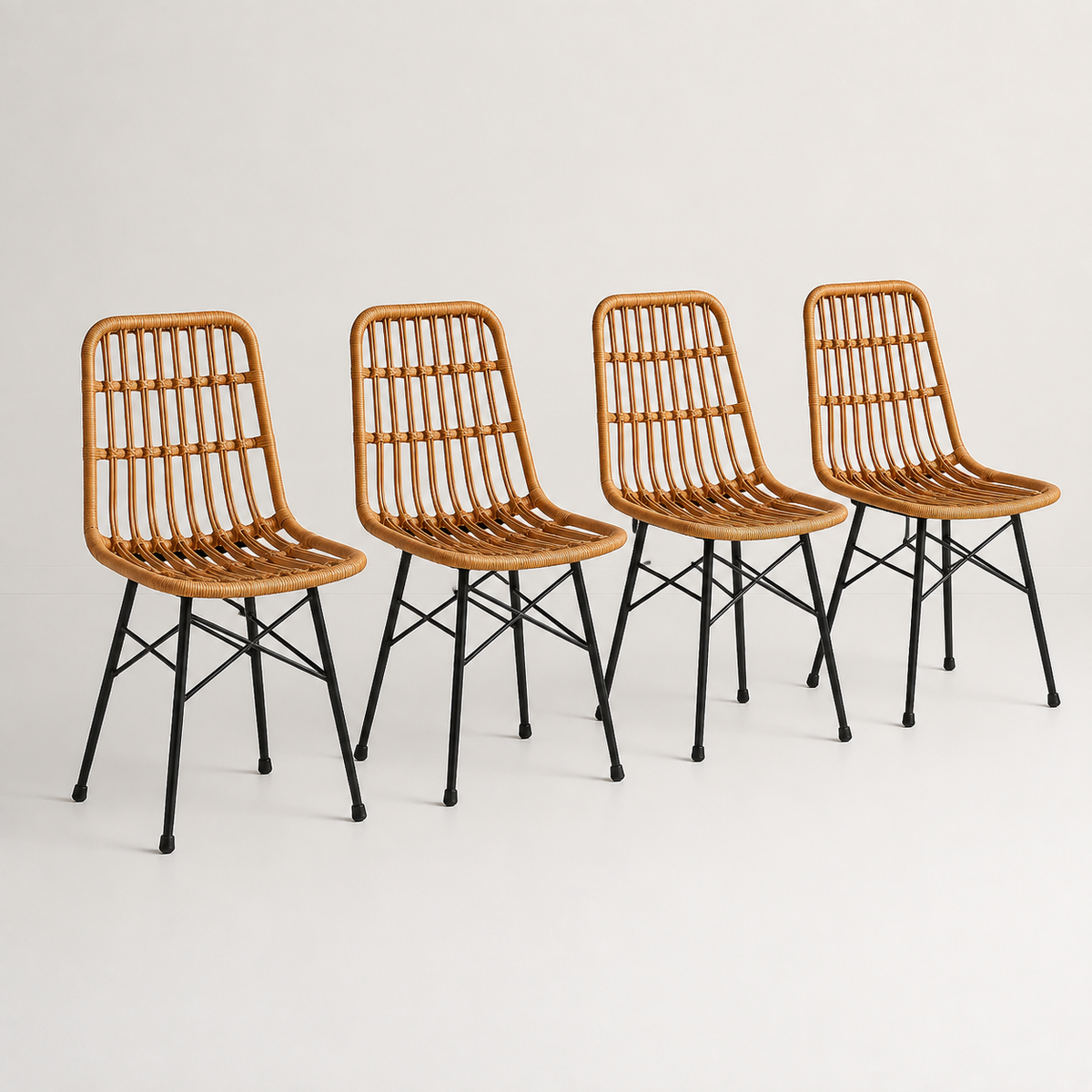 Pack de 4 Sillas de Comedor Terraza Rattan Grecia Color Madera