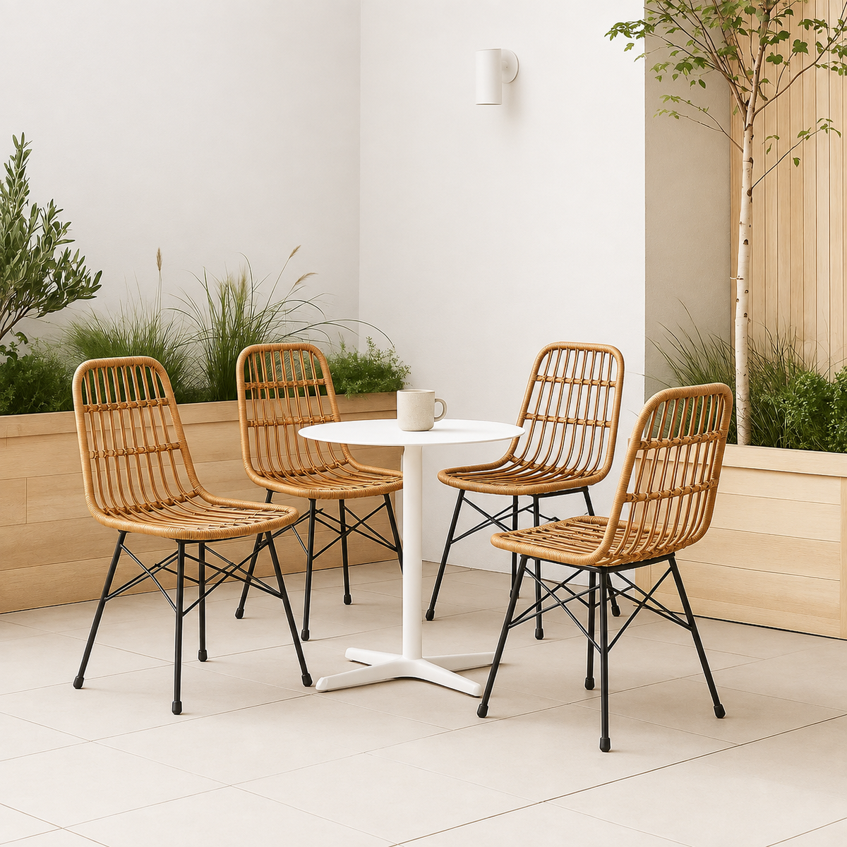 Pack de 4 Sillas de Comedor Terraza Rattan Grecia Color Madera
