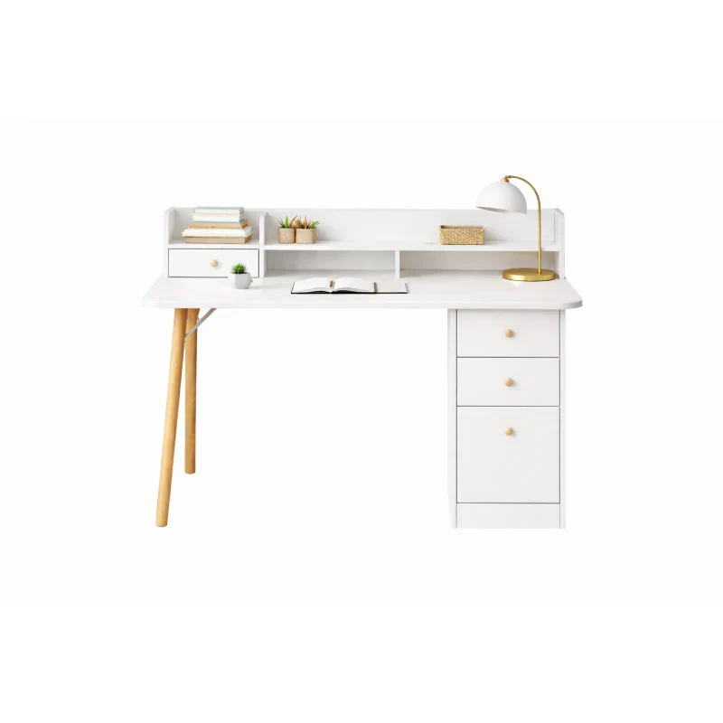 Escritorio Nordico Con Estanteria 3 Cajones Blanco