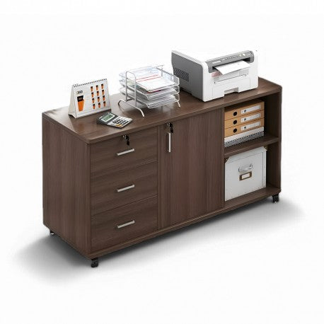 Gabinete con 3 cajones y ruedas color Caoba El Container