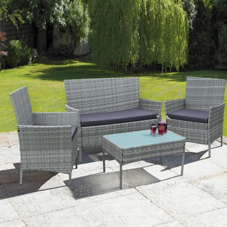 Juego Terraza 4 Piezas Gris Rattan