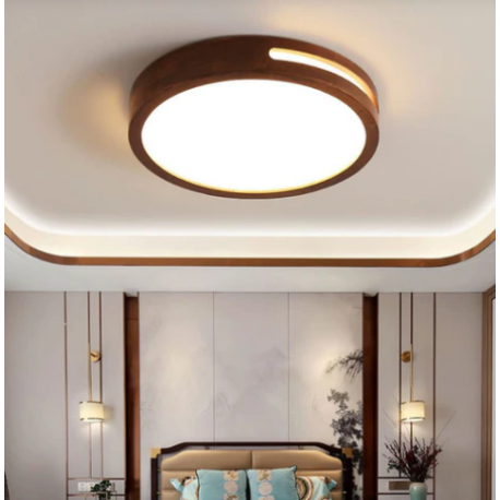 Imagen de Lampara Redonda Sobrepuesta Madera Oscura con control 30cm 24w+24W