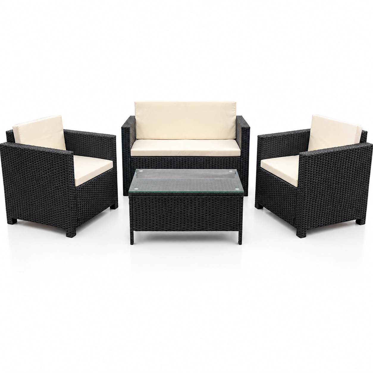 Set de terraza de 4 piezas Sunset Black Rattan
