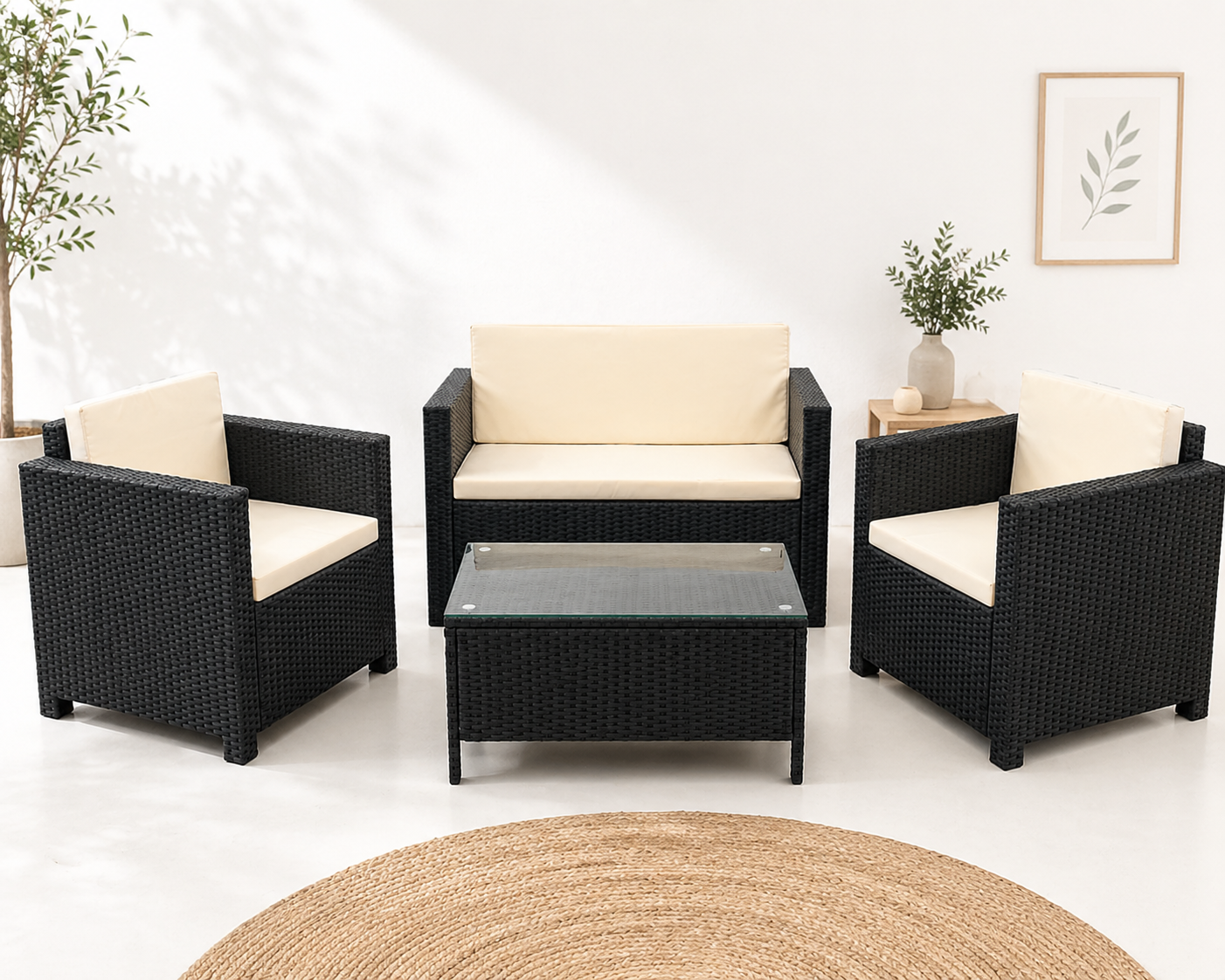 Set de terraza de 4 piezas Sunset Black Rattan