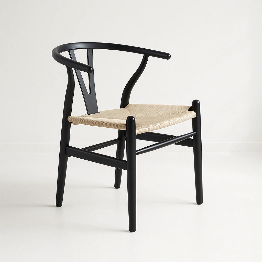 Silla Wishbone Madera Negra y Asiento Claro