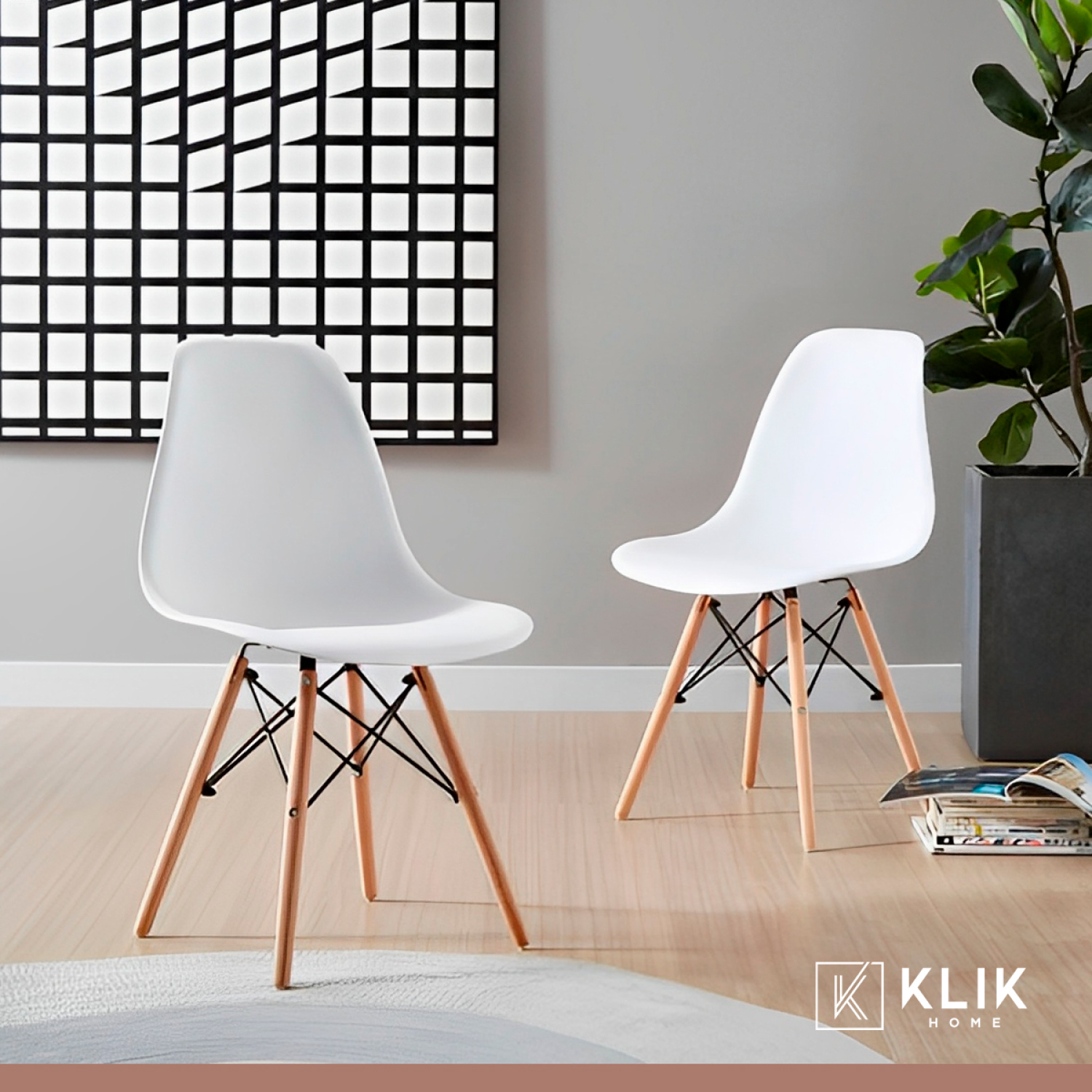 Comedor Mesa de 120x80 Rectangular Blanca + 6 Sillas Eames - Blancas