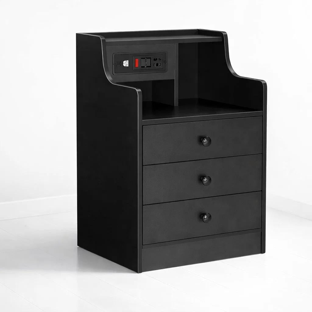 Velador Urbano Smart con Enchufe Integrado Negro de 3 Cajones