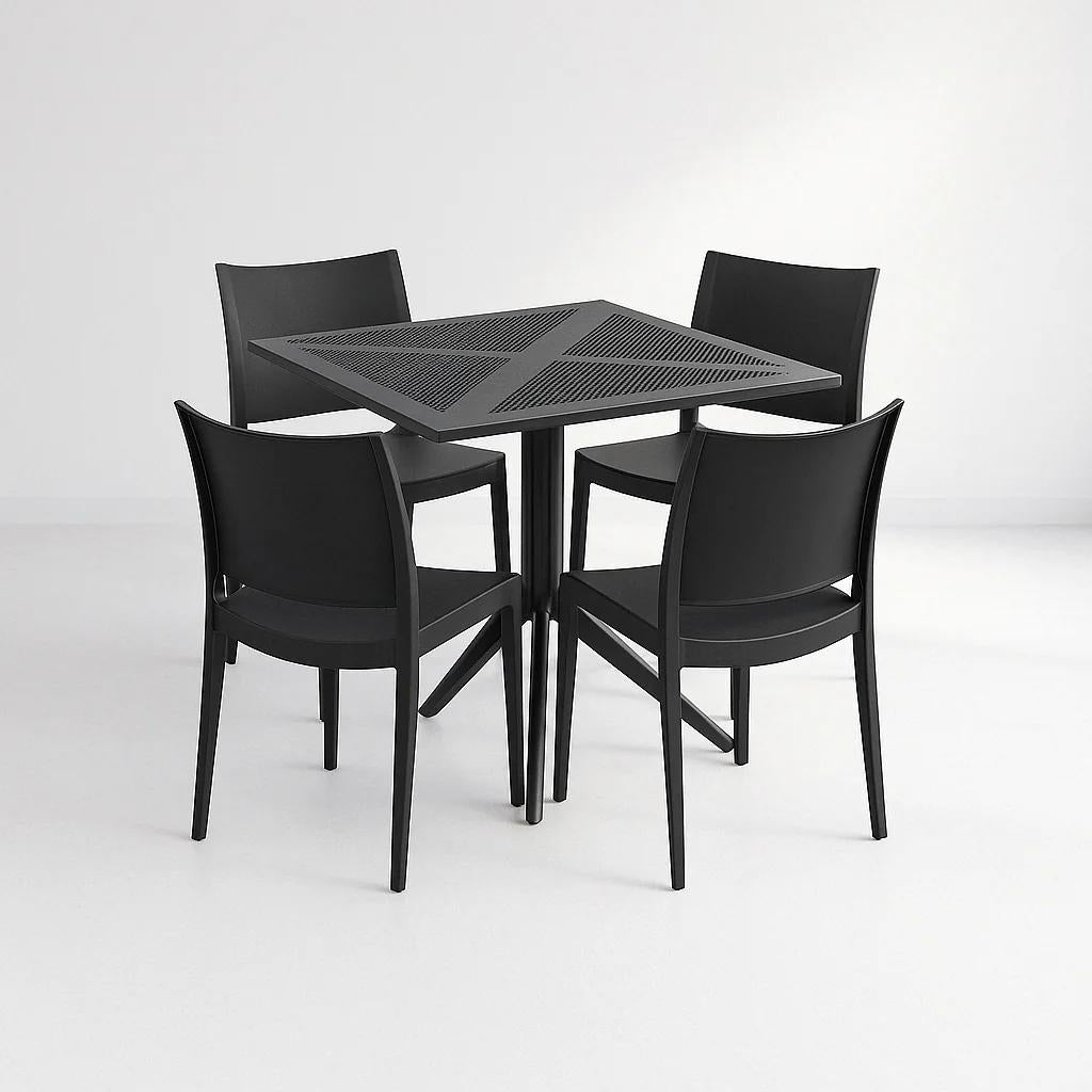 Mesa restaurant 80x80 Polipropileno + 4 Sillas de Restaurante - Negra