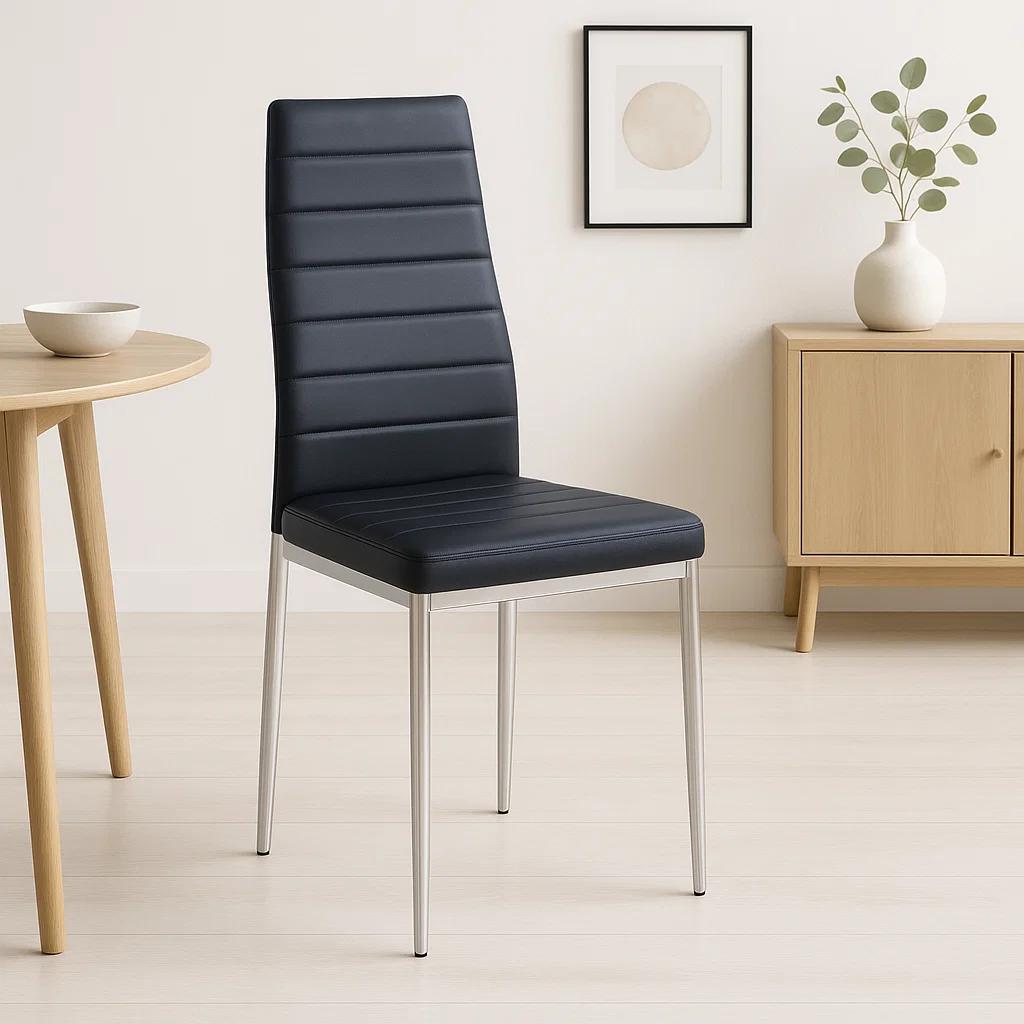 Silla Dining Acolchada Liana con patas cromadas - Negra