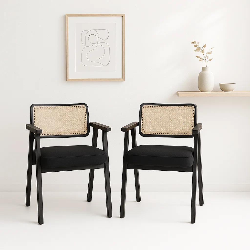 Pack de 2 Sitiales Acolchado Chandigarh Butaca Rattan - Negro