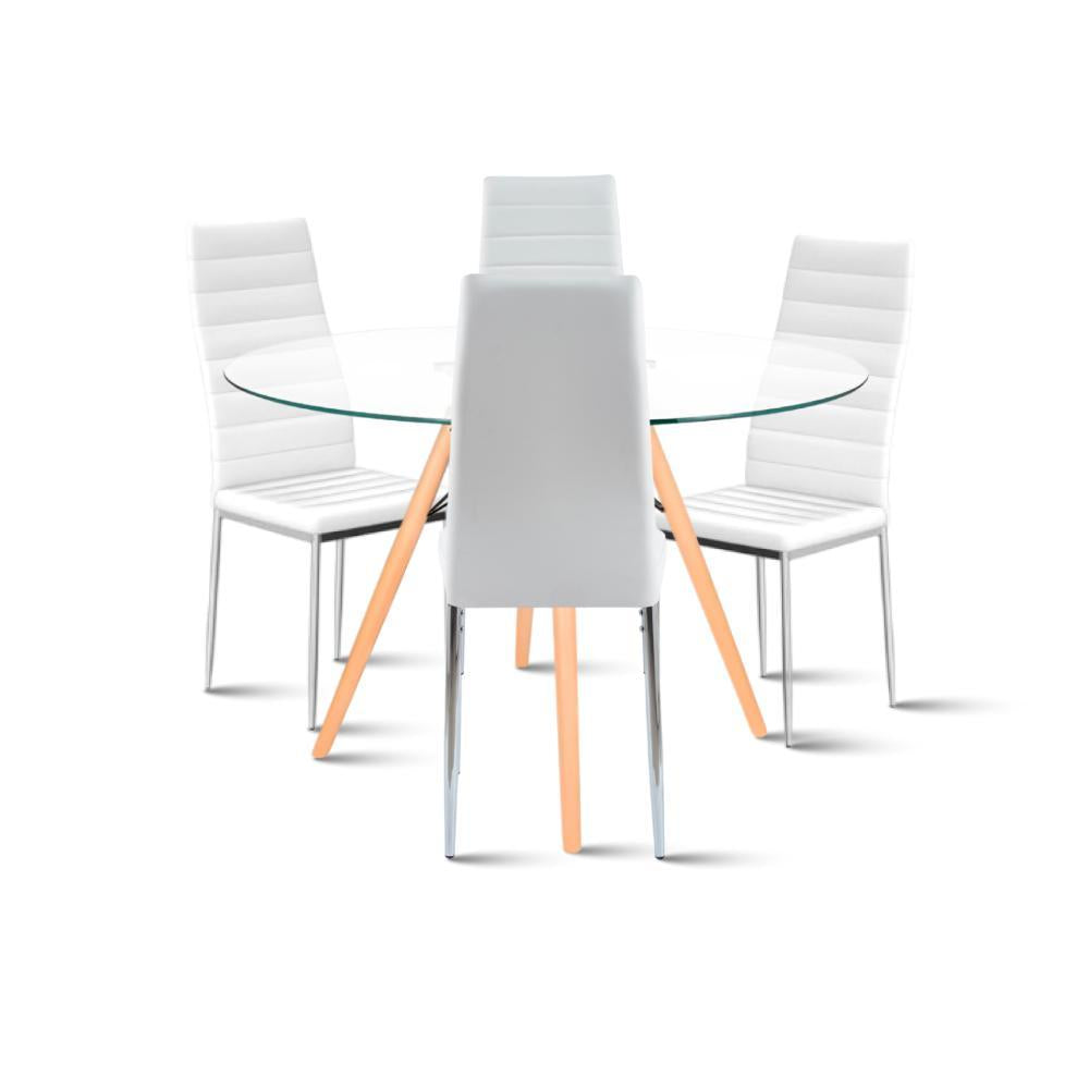 Comedor Mesa Eames 100cm redonda vidrio + 4 Sillas Dining Liana Acolchadas - Blancas