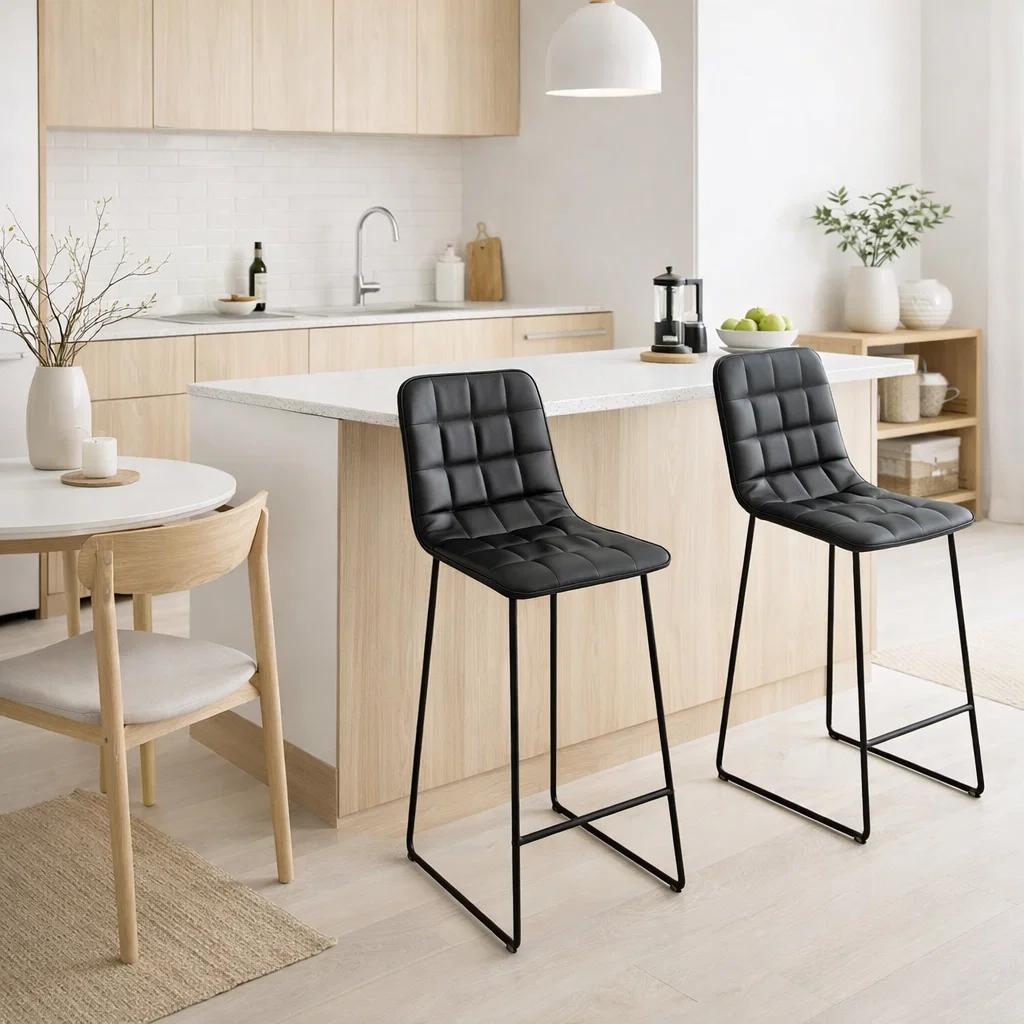 Pack de 2 Taburetes Milano Cuero Sintetico con Patas Metálicas Estilo Industrial