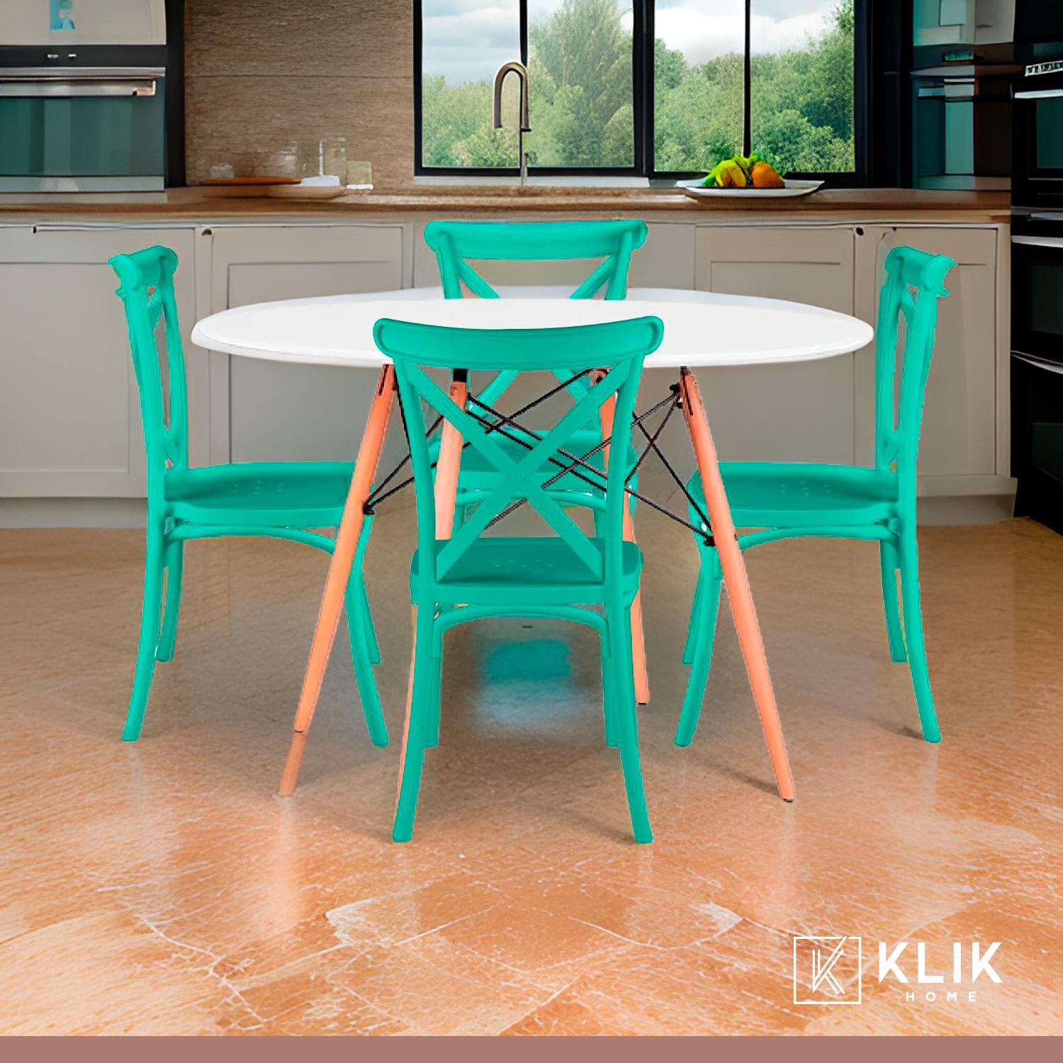 Comedor Eames 80cm redonda Blanca + 4 Sillas Crossback Danubio Menta