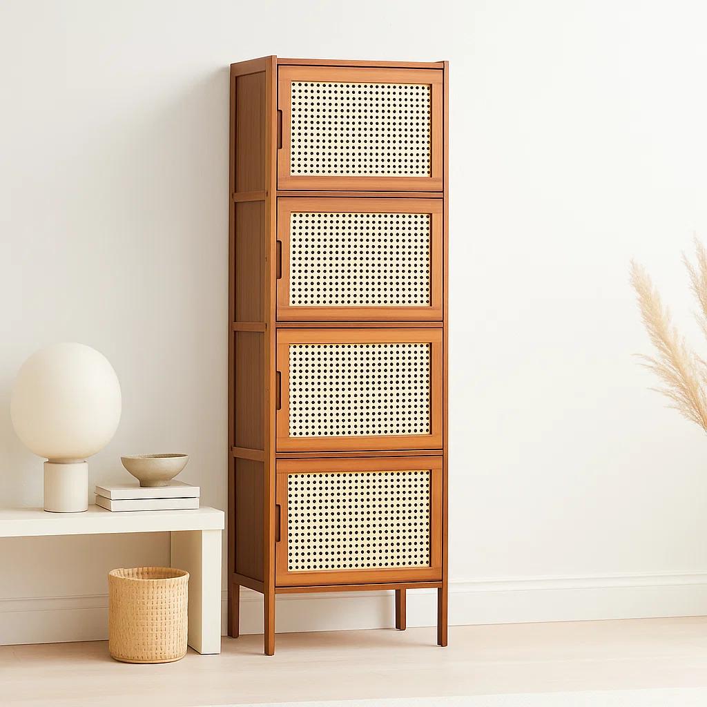 Vitrina EcoLuxe de Bambú y Ratán Sintético 4 Niveles 43x32x126