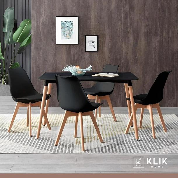 Comedor Mesa Rectangular Negra + 4 Sillas Tulip Negras