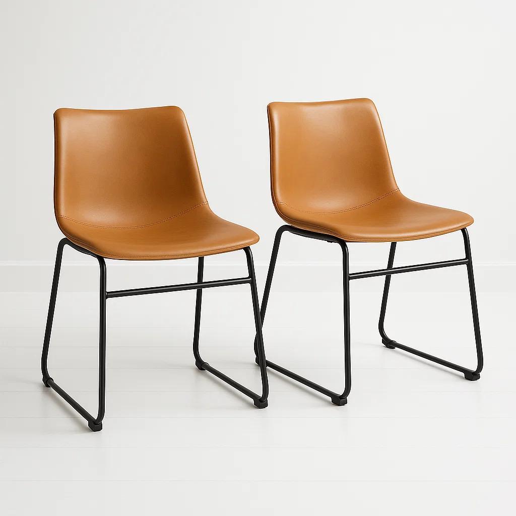 Pack de 2 Sillas Burgos de Comedor o Living de Cuero Sintético y Metal Industrial