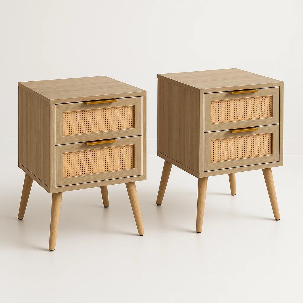 Pack de 2 Veladores Eames Mesh Doble 40x55 - Madera Oscura Walnut