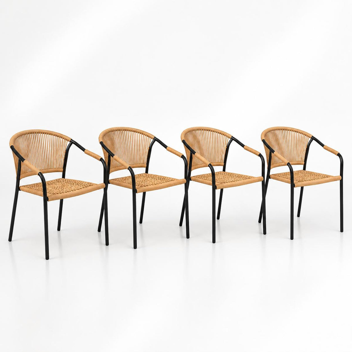 Pack de 4 Sillas FLET - Estructura Negra con Respaldo Encordado Beige