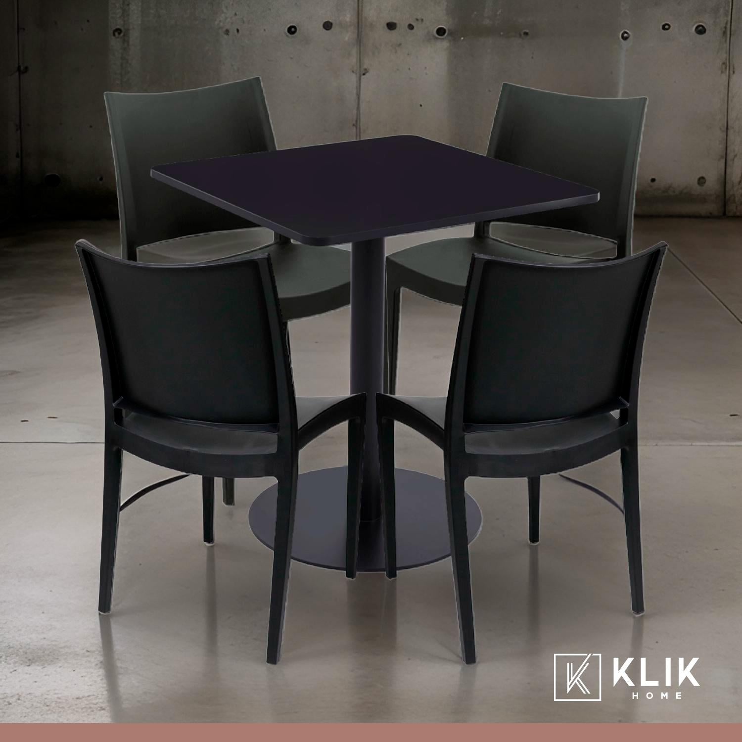 Mesa restaurant 70x70 Tubo Metal cubierta MDF + 4 Sillas Restaurante - Negra