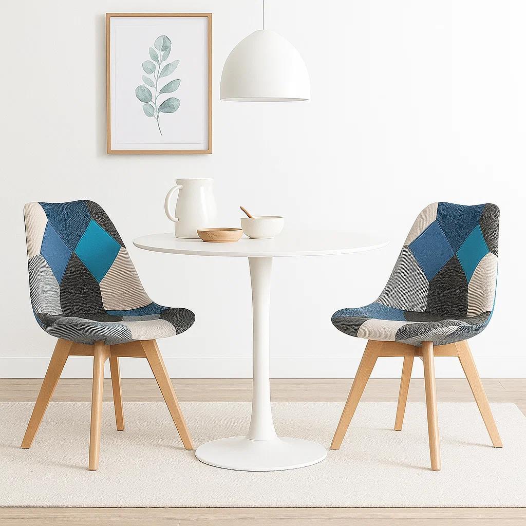 Pack de 2 Sillas Eames Patchwork Acolchada Tela Wood - Celeste