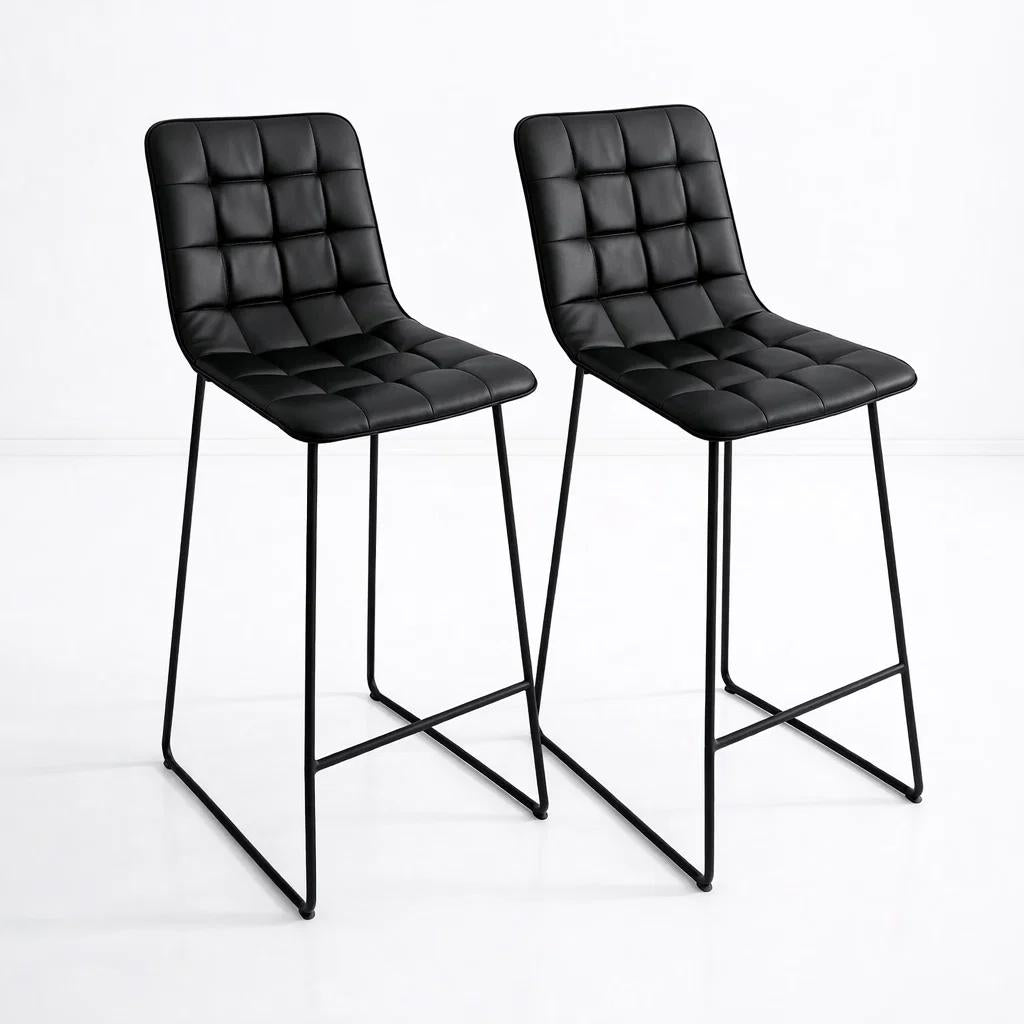 Pack de 2 Taburetes Milano Cuero Sintetico con Patas Metálicas Estilo Industrial