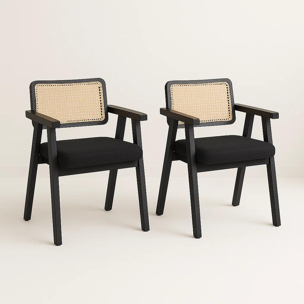 Pack de 2 Sitiales Acolchado Chandigarh Butaca Rattan - Negro