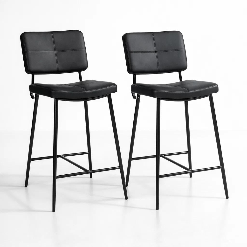 Pack de 2 Taburetes Alto Bronx Negro con Patas Metálicas Negras