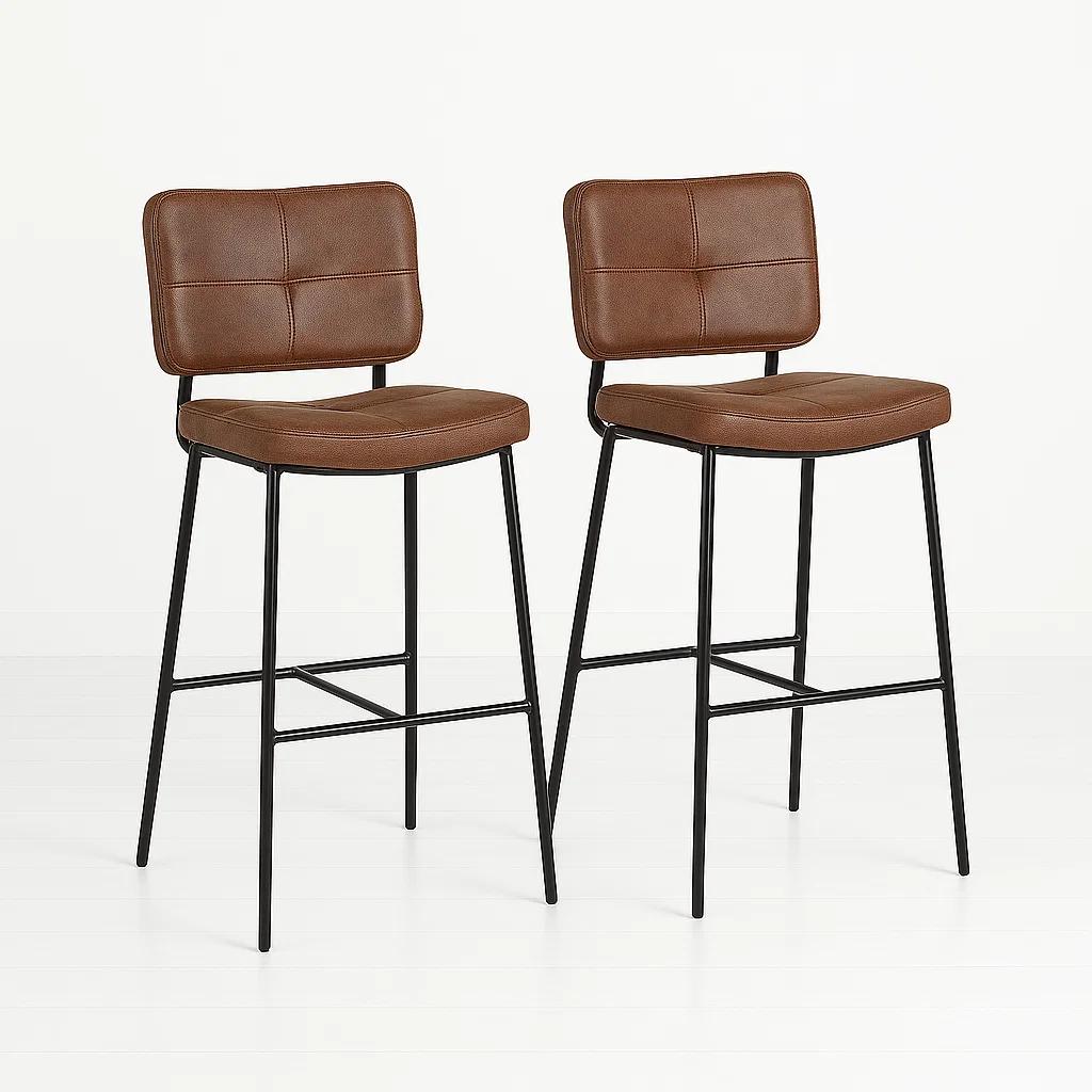 Pack de 2 Taburetes Alto Bronx Café Vintage con Patas Metálicas Negras