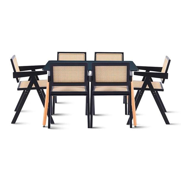 Comedor Rectangular de 120x80 Negra + 6 Butaca Chandigarh Madera Negra