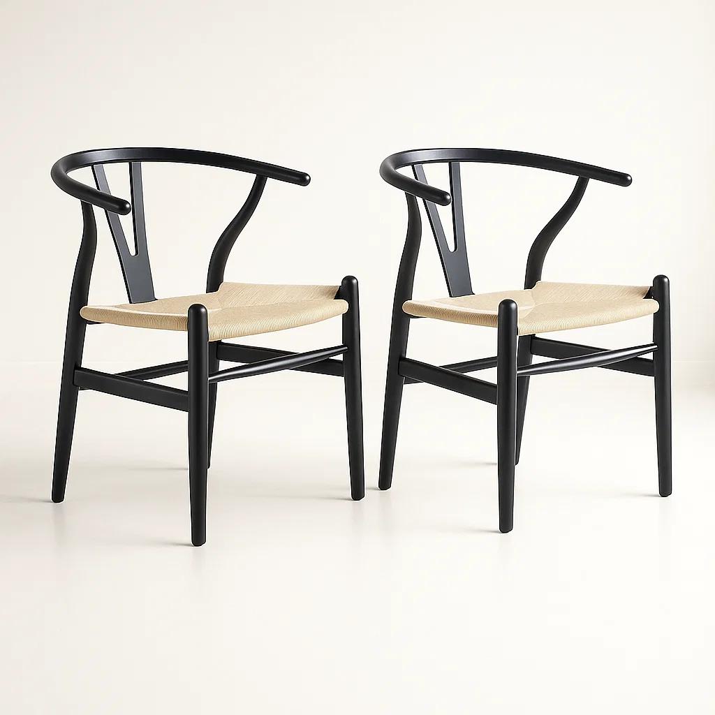 Pack 2 Sillas Wishbone Madera Asiento Claro - Negra