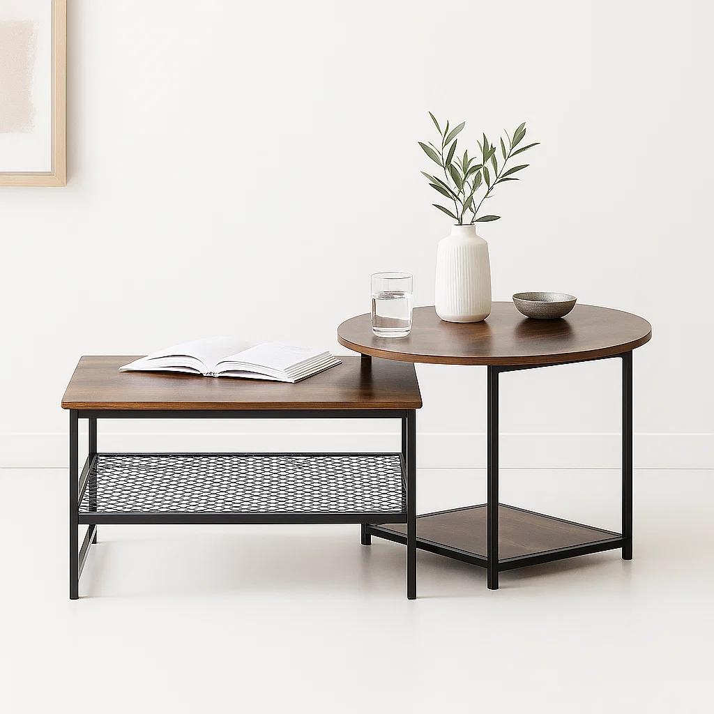 Set de Mesas de Centro Industrial en MDF - Diseño Dúo Modular