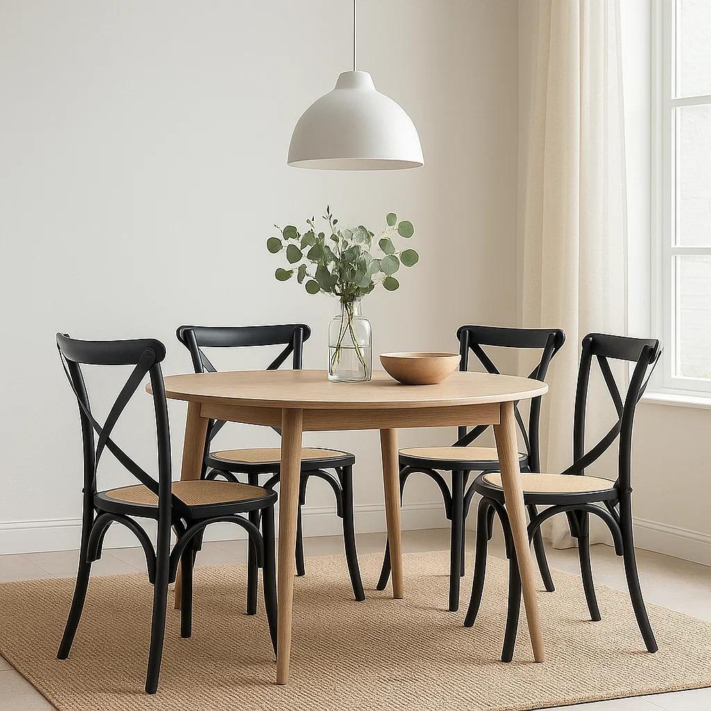 Pack de 4 Sillas Crossback Madera Rattan Negras