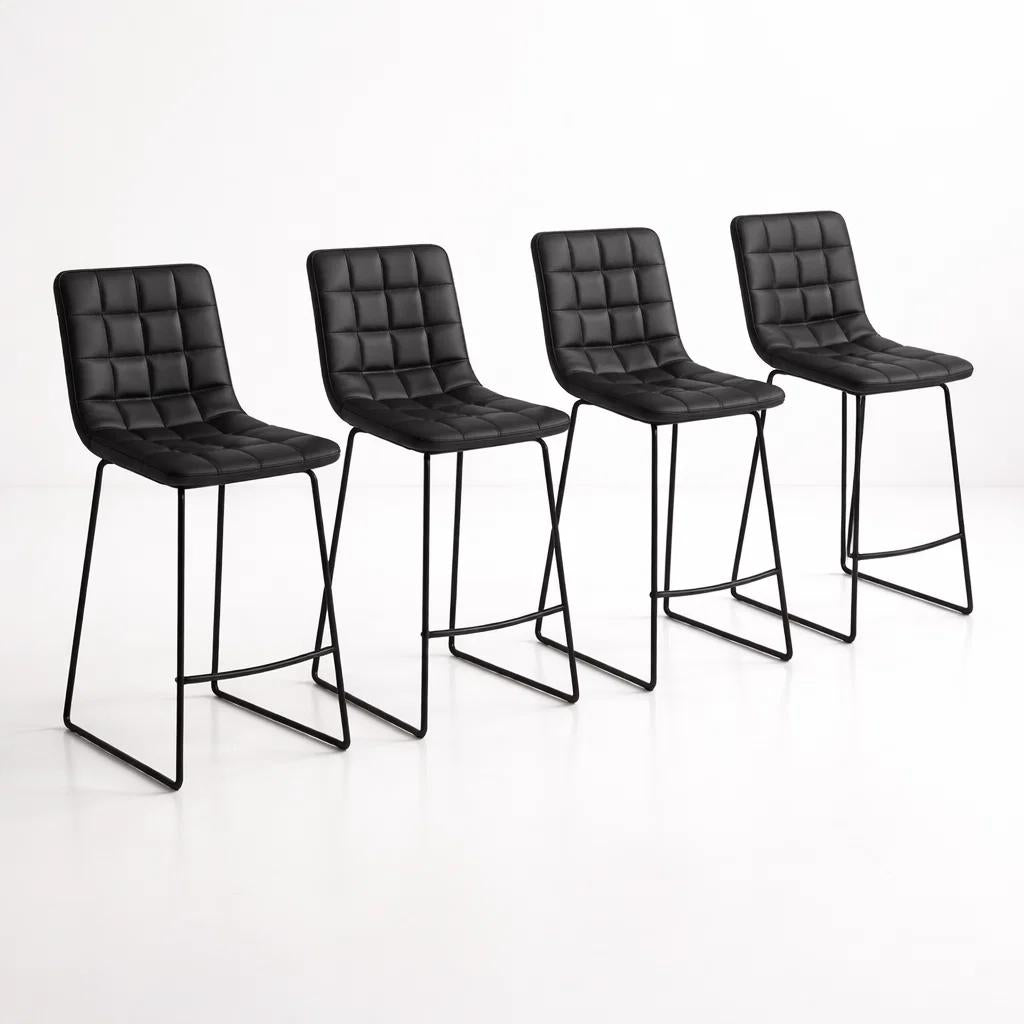 Pack de 4 Taburetes Milano Cuero Sintetico con Patas Metálicas Estilo Industrial