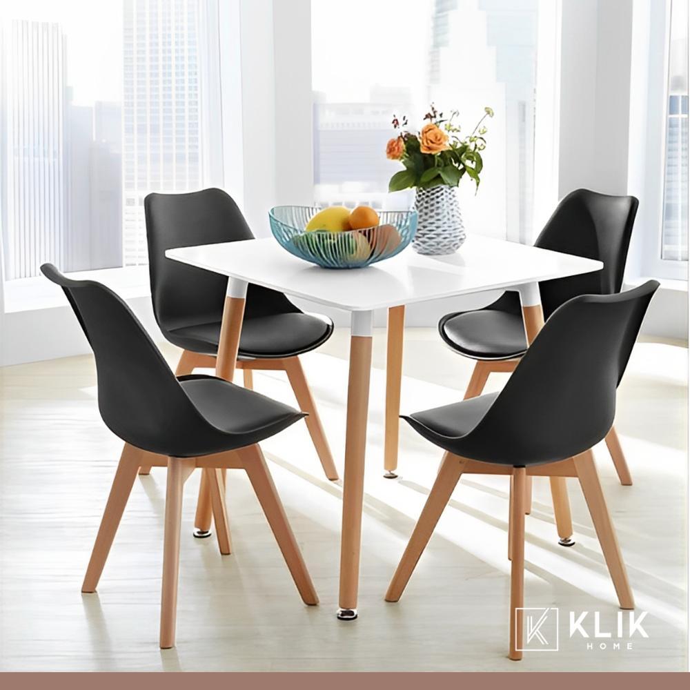 Comedor Mesa Eames Cuadrada Blanca + 4 Sillas Tulip Negras