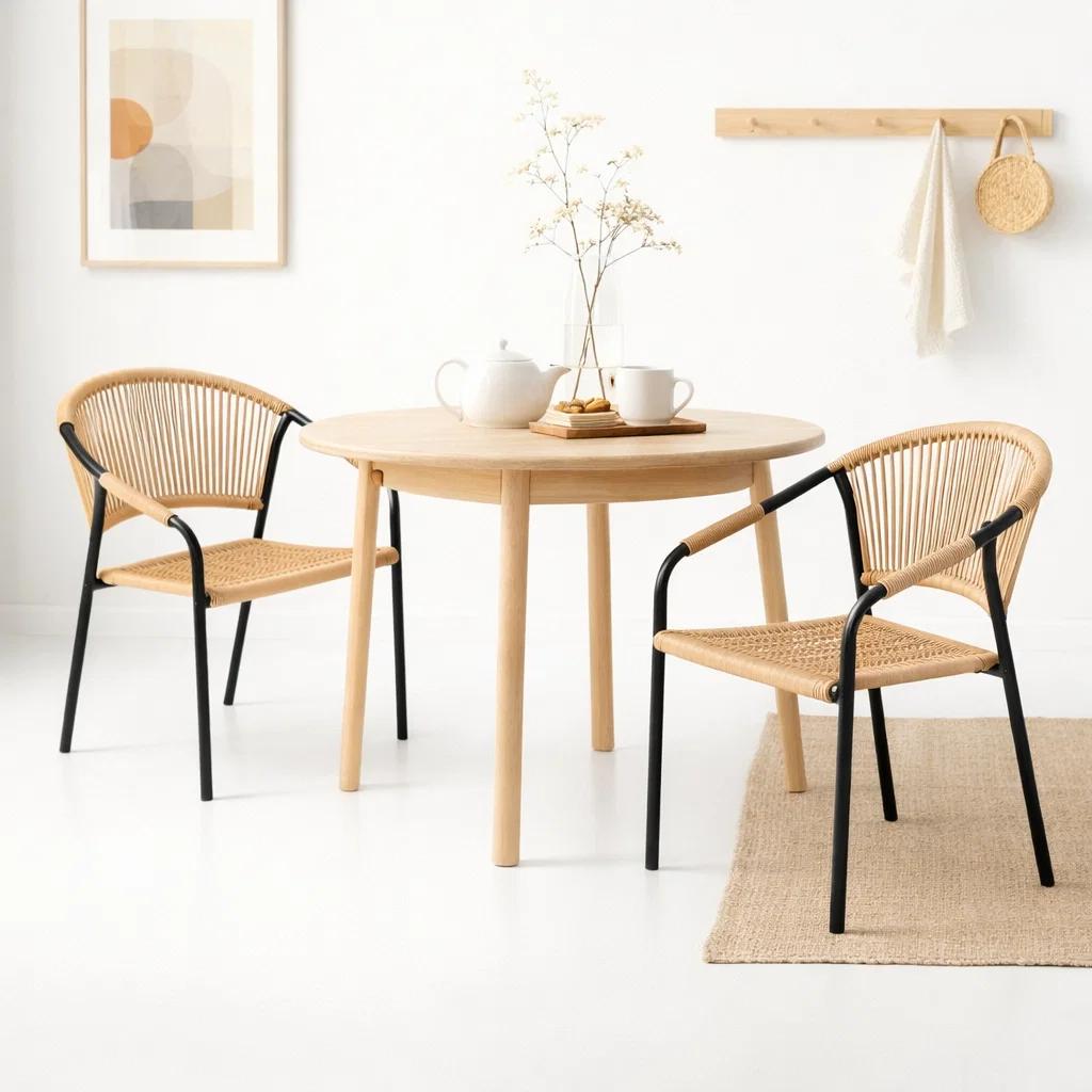 Silla FLET - Estructura Negra con Respaldo Encordado Beige