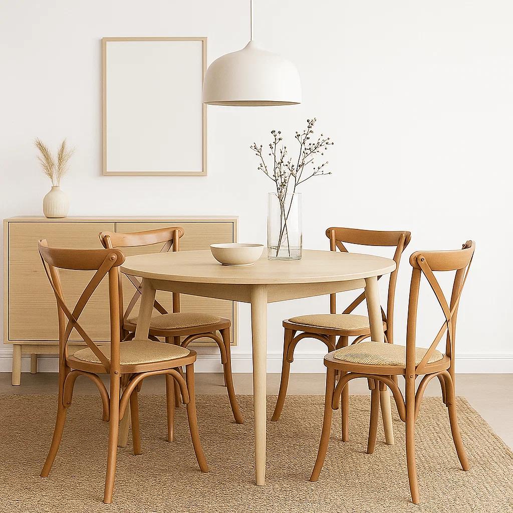 Pack de 4 Sillas Crossback Madera Rattan Natural