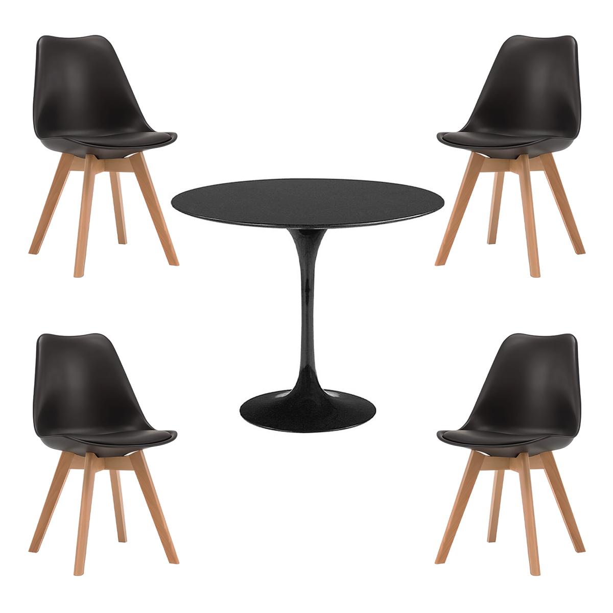 Comedor Tulip Negro 80cm - 4 Sillas tulip negras