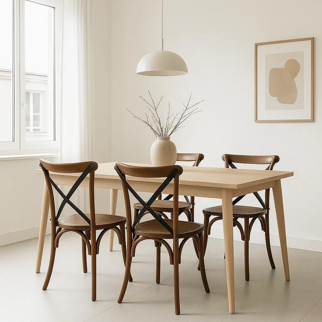 Pack de 4 Sillas Crossback Madera Rattan - Café Vintage