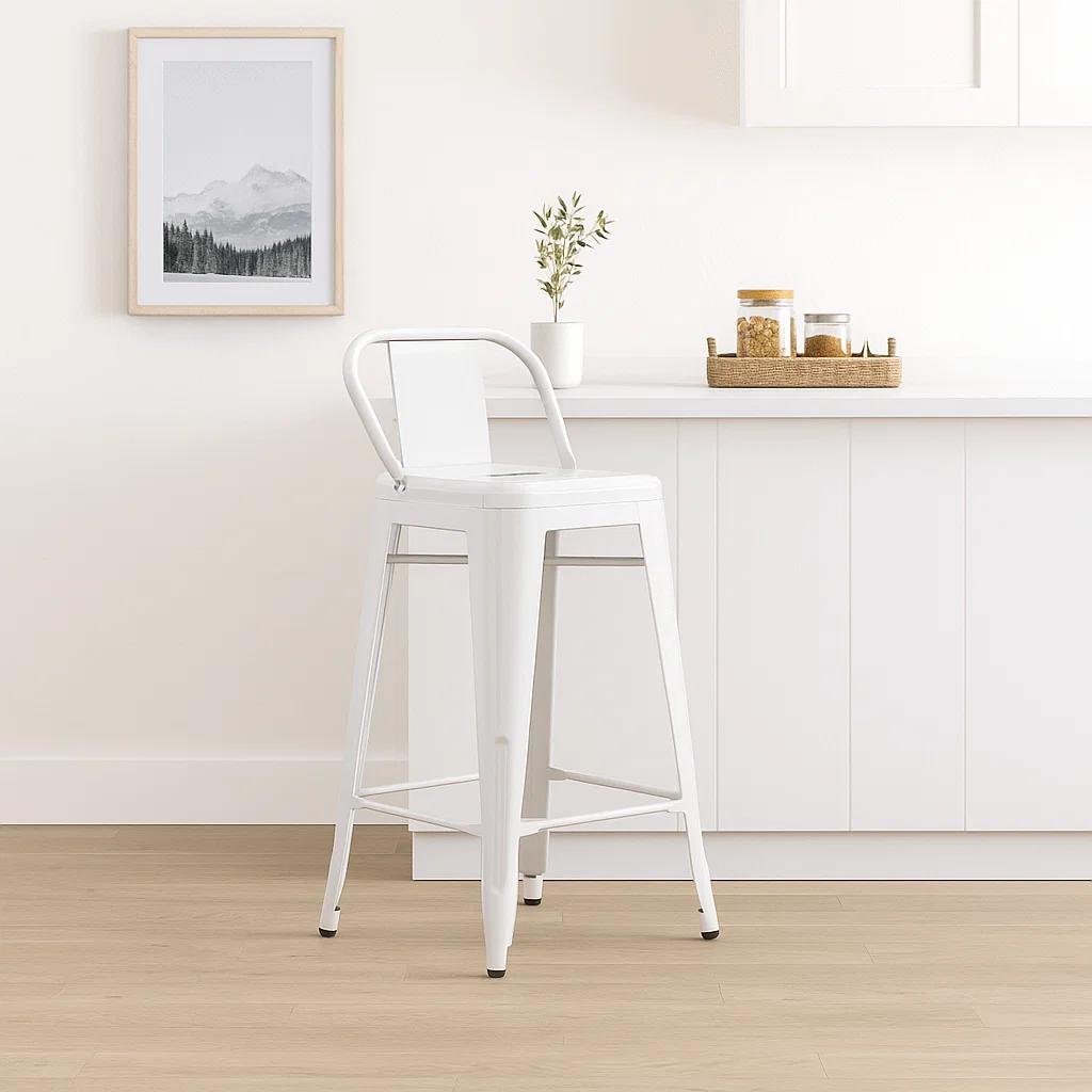 Taburete Tolix Acero con Respaldo - Blanco
