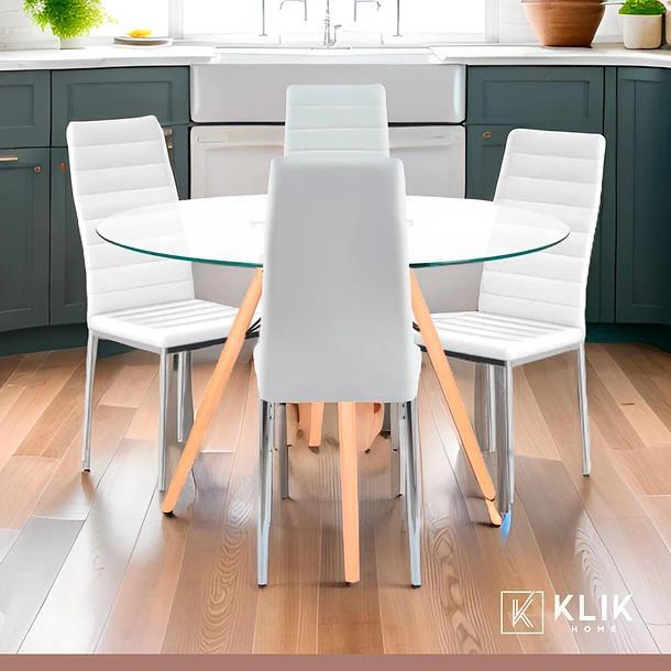 Comedor Mesa Eames 100cm redonda vidrio + 4 Sillas Dining Liana Acolchadas - Blancas