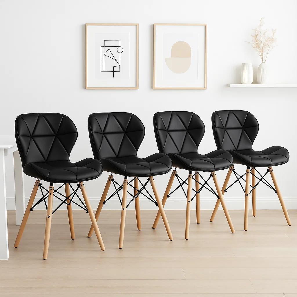 Pack de 4 Sillas Radar Acolchadas Ecocuero Negras