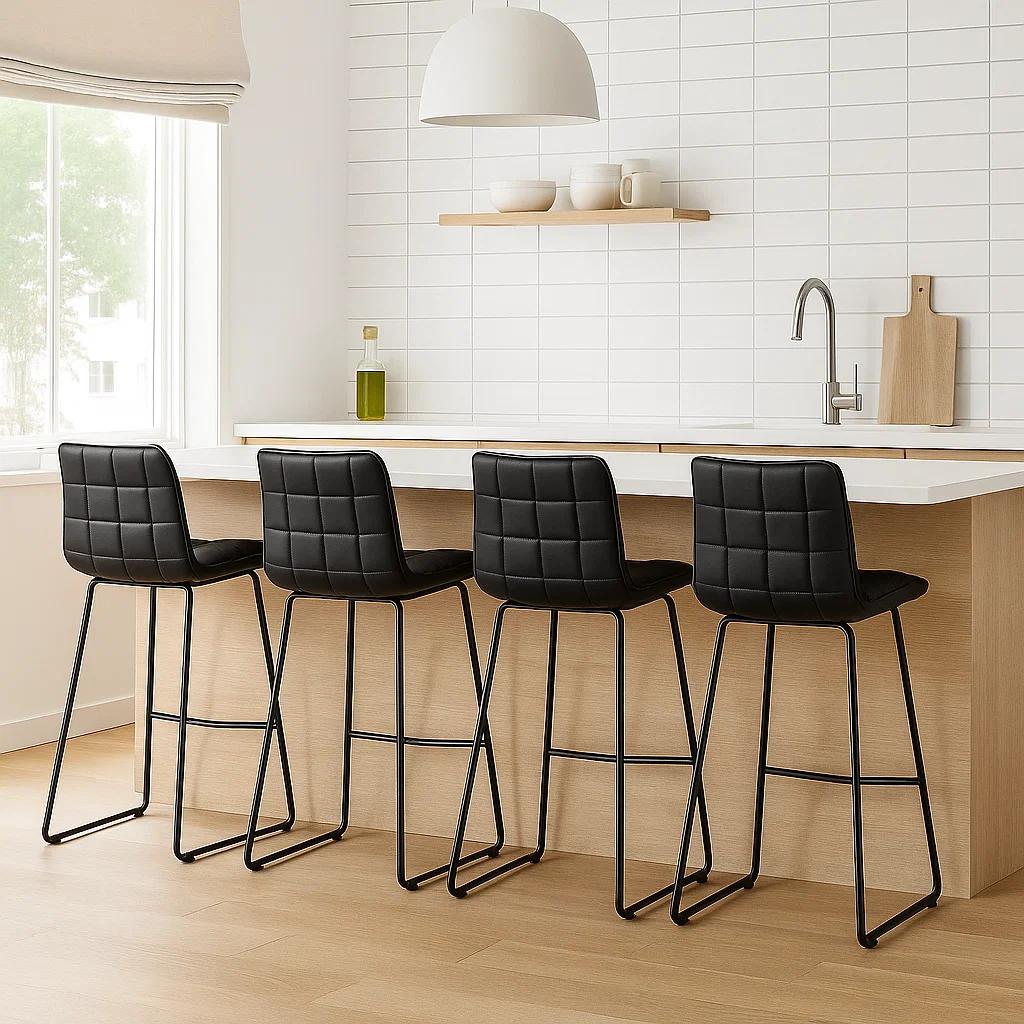 Pack de 4 Taburetes Milano Cuero Sintetico con Patas Metálicas Estilo Industrial