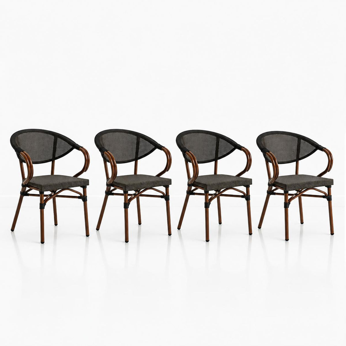 Pack de 4 Sillas Bistro Parisina Textileno con reposabrazos - Café Oscuro