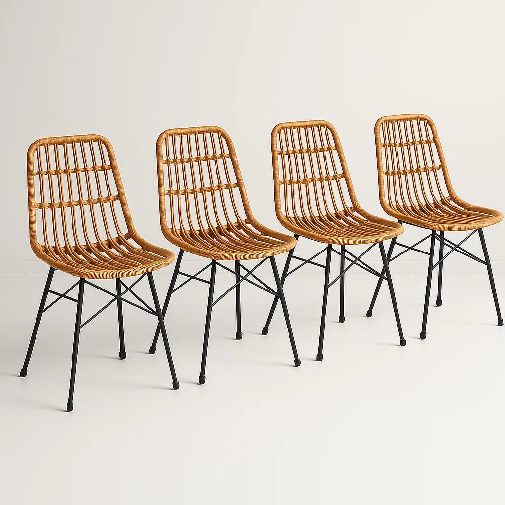 Pack de 4 Sillas de Comedor Terraza Rattan Grecia Color Madera