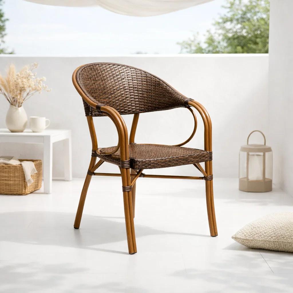 Silla Bistro Parisina Rattan con  reposabrazos Jolie  - Café Oscuro