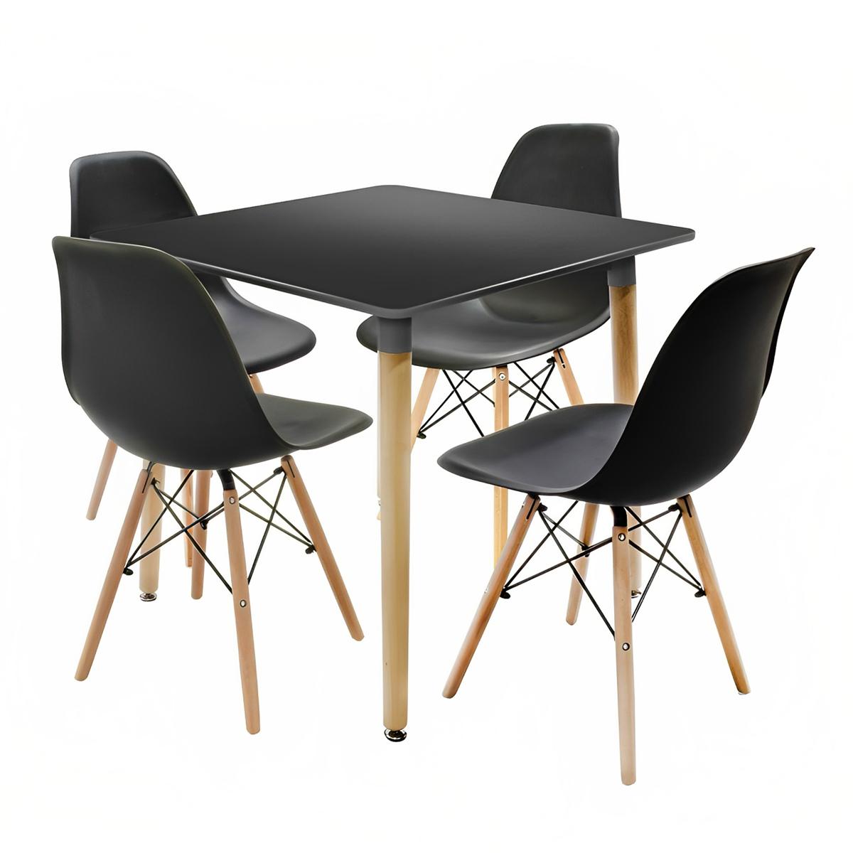 Comedor Mesa Eames Cuadrada Negra + 4 Sillas Eames Negras