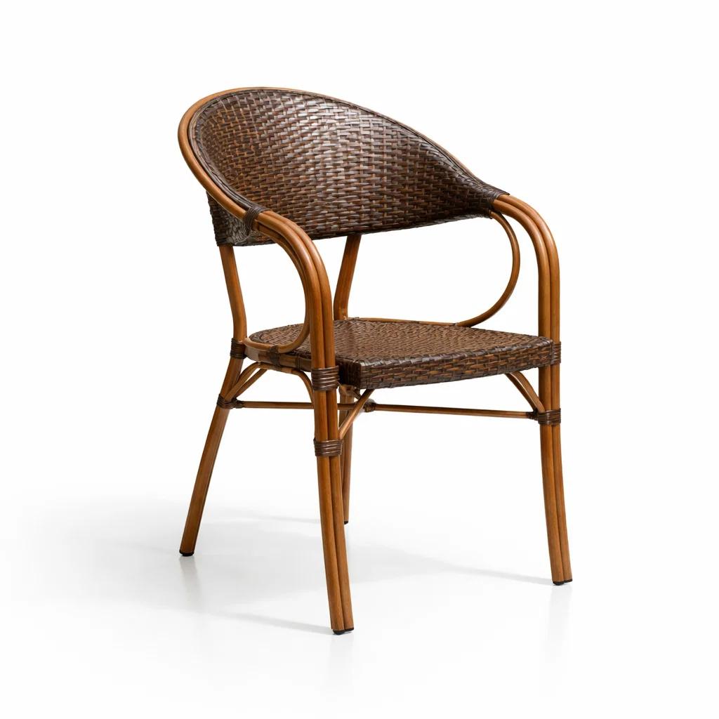Silla Bistro Parisina Rattan con  reposabrazos Jolie  - Café Oscuro