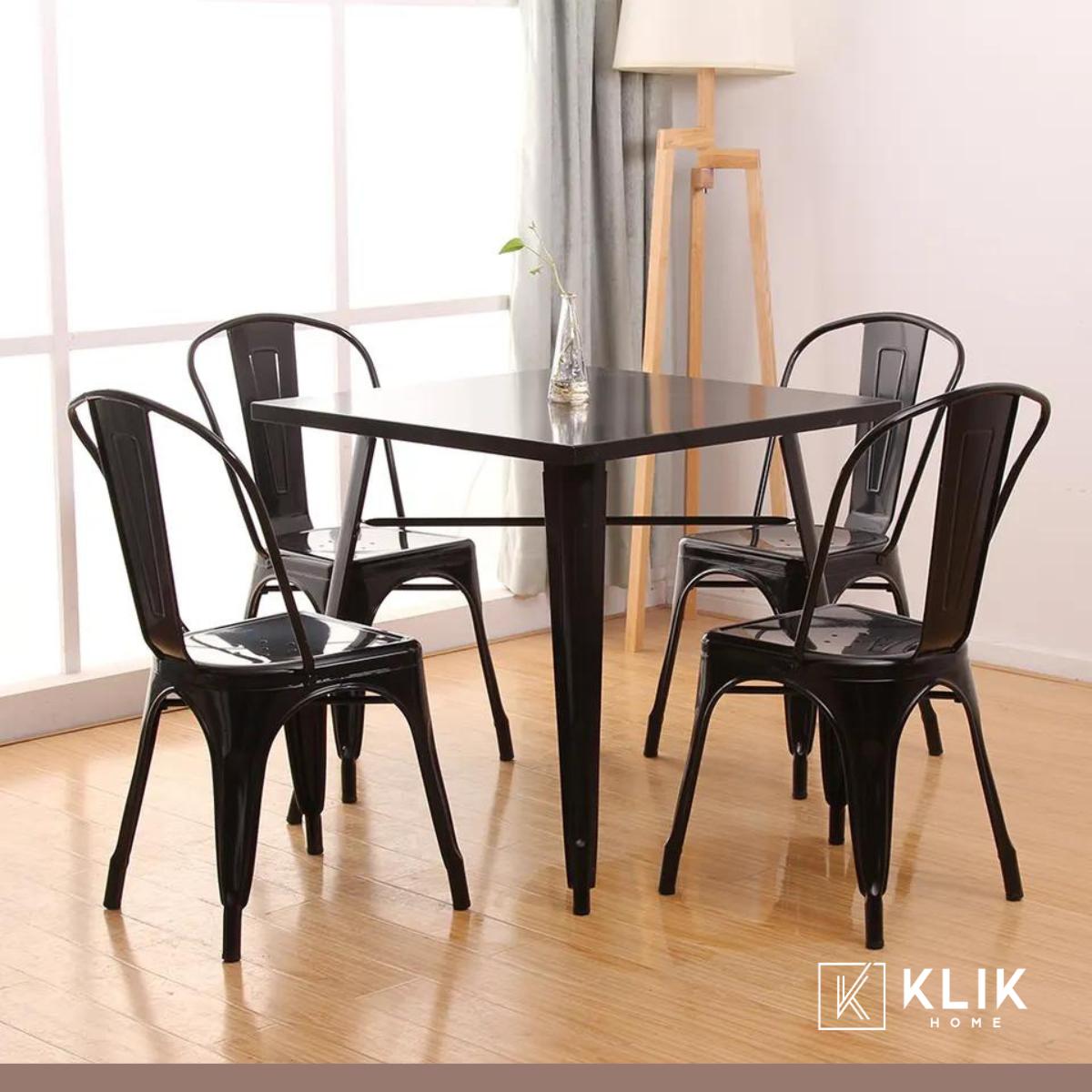 Comedor Mesa Tolix 80x80cm + 4 sillas Tolix Negras