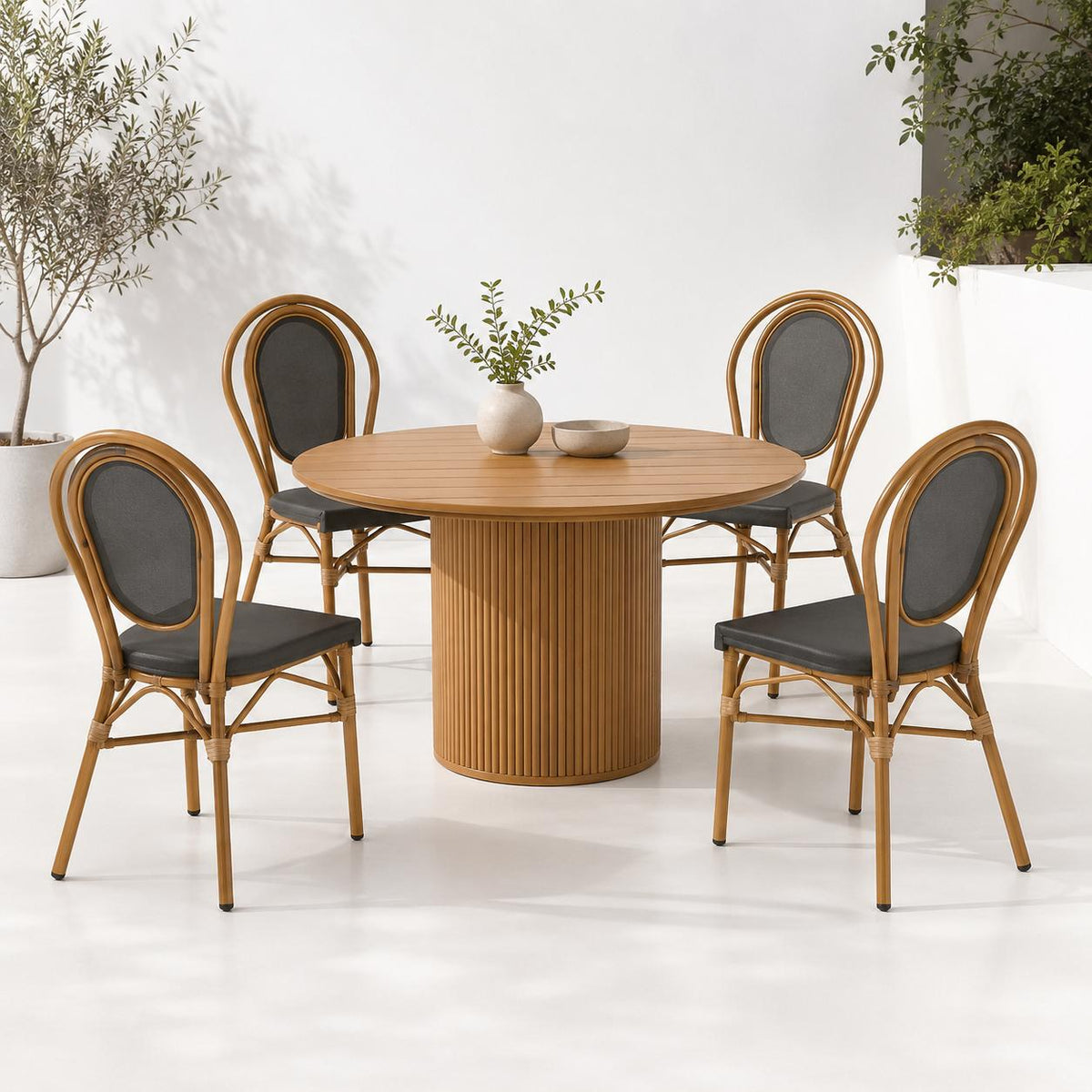 Pack de 4 Sillas Provence Parisina Rattan - Gris Oscuro