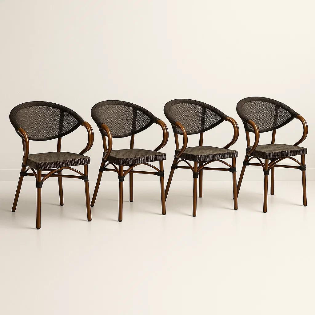 Pack de 4 Sillas Bistro Parisina  Textileno con reposabrazos - Café Oscuro